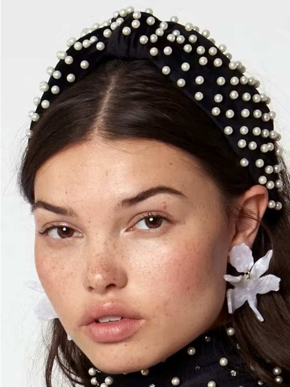 NEW Lele Sadoughi Black Velvet Pearl-Embellished Knotted Headband